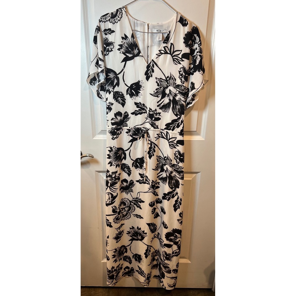 WHBM Womens Maxi Dress Floral Print White Black Size S